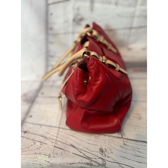 Michael Kors Pebbled Red Leather Medium Handbag Holiday Party Chic - Picture 4 of 12